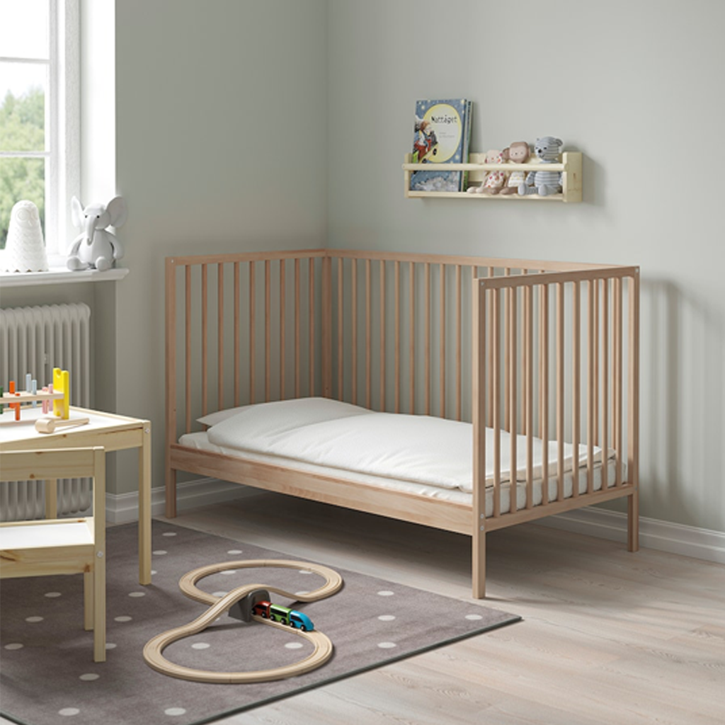 Ikea Wooden Bed (F64B لون خشبي) Mat(132*70)