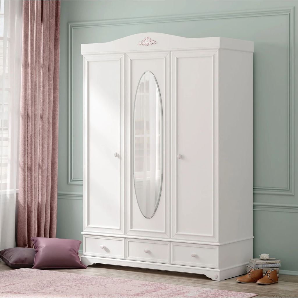 RUSTIC WHITE 3 DOORS WARDROBE (RUSTIC WHITE)